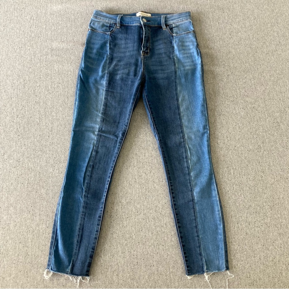 PACSUN two tone high-rise ankle jegging, size 28, raw hem, light and medium wash
